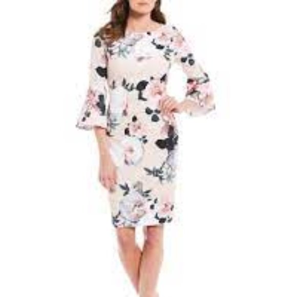 Calvin Klein Dresses & Skirts - Calvin Klein Blush, Cream Floral Bell Sleeve Dress